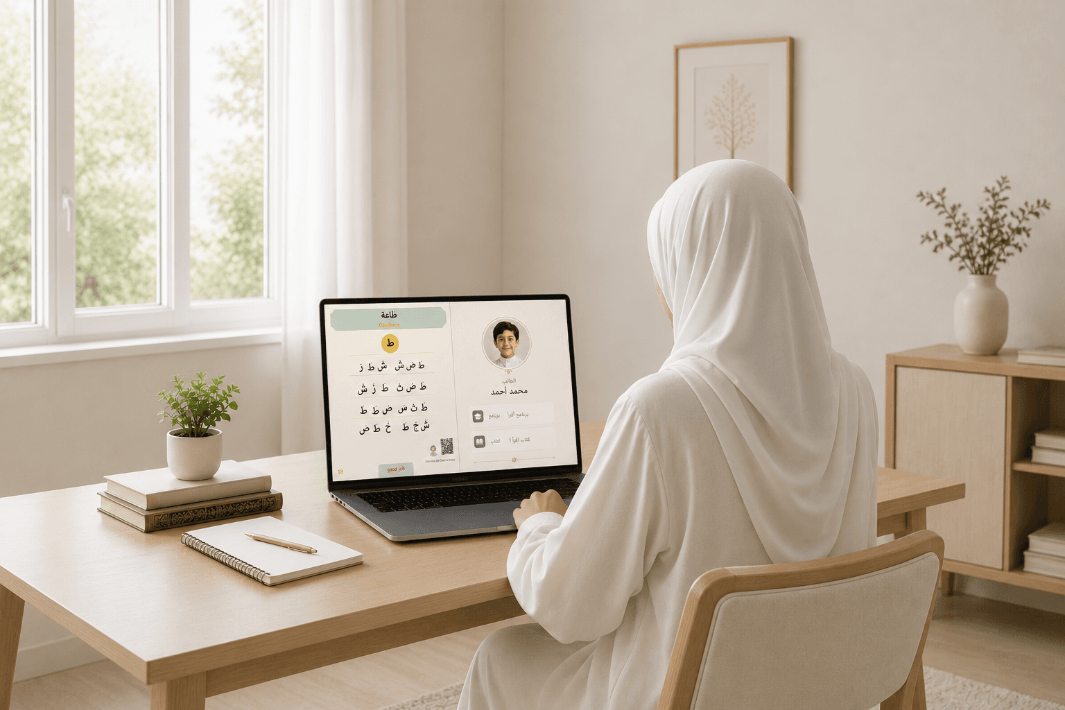 طالبة تتعلم القراءة العربية عبر منصة إقراء